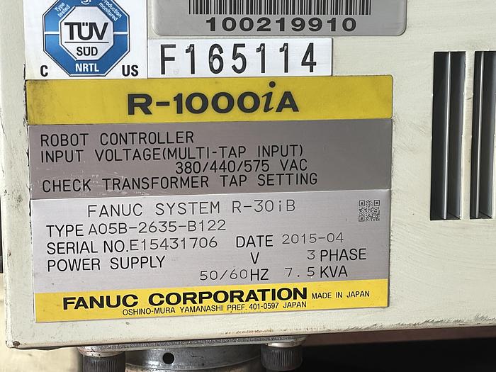 Used 2015 FANUC R-1000iA/100F 6 AXIS ROBOT WITH R30iB CONTROL FOR SALE
