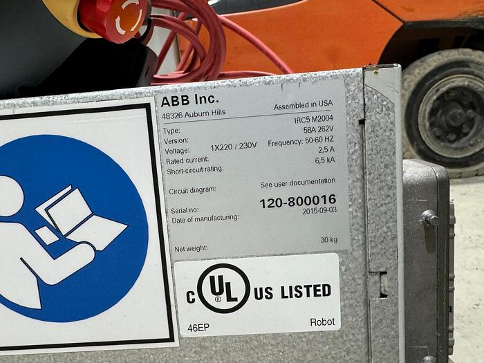 Used 2015 ABB IRB 120 WITH IRC5 CONTROLLER, PENDANT, CABLES, ONLY 25 HOURS
