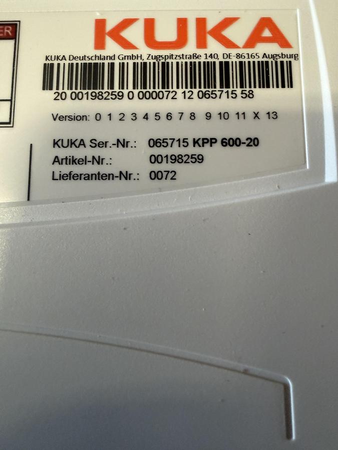 Kuka power supply Art No. 00198259 KPP 600-20 Type: ECMBP0D3004BE531
