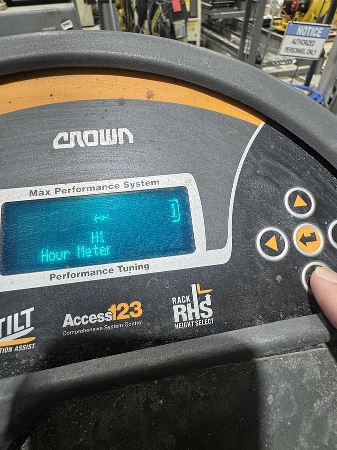 Used CROWN MODEL RR5725-35 NARROW ISLE FORKLIFT STAND UP ELECTRIC