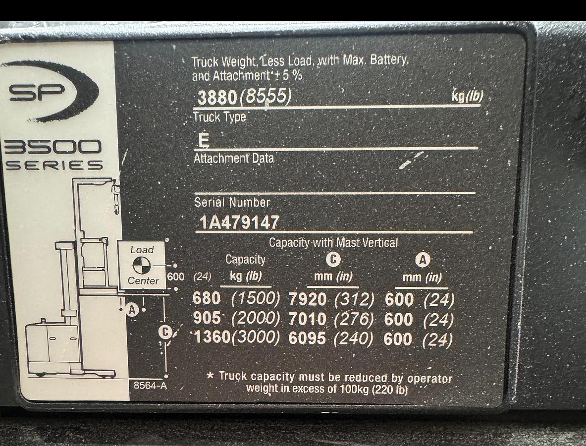 Used CROWN MODEL SP35020-30 ORDER PICKER NARROW ISLE ELECTRIC FORK LIFT
