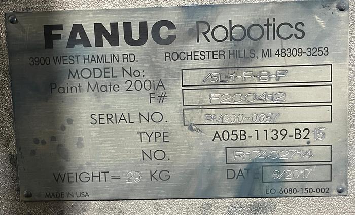 Used FANUC PAINT MATE 200iC/5L 6 AXIS ROBOT WITH R-30IB CONTROL FOR SALE
