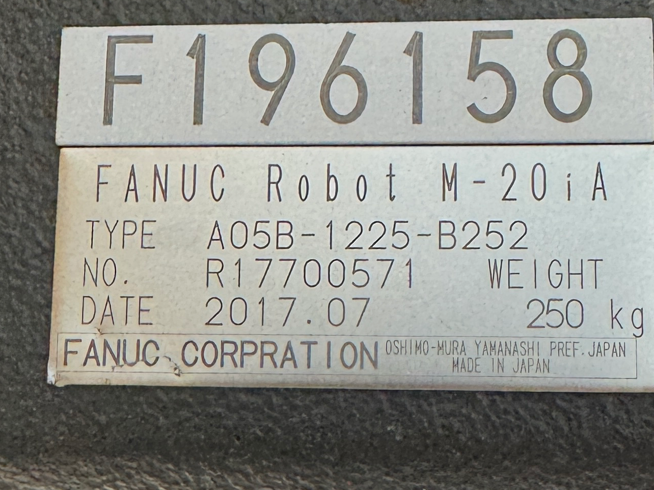 Used Fanuc M-20iA 6 Axis Robot Mechanical Arm Only No Controller, Cables or Teach Pendant