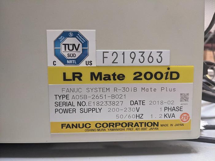 Used FANUC LR MATE 200iD/7L ROBOTIC CELL WITH R-30iB PLUS WITH ENCLOSURE LIGHT CURTAINS VISION READY