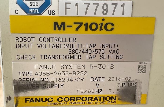 Used 2016 FANUC M-710iC/70 6 AXIS ROBOT WITH R-30iB CONTROL