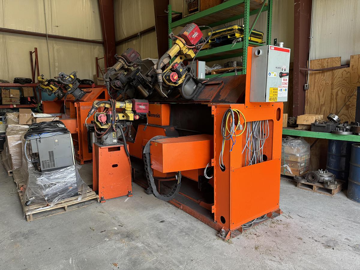 Used GENESIS SYSTEM 3X DUAL TRUNION MIG WELDING CELL WITH 2 ARC MATE 100iC R-30iB ROBOTS