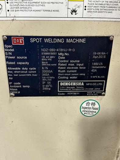 Used DENGENSHA NDZ-050-41BNU-R-D PROJECTION SPOT WELDERS 60 KVA NEW 2014, LIQUIDATION SALE