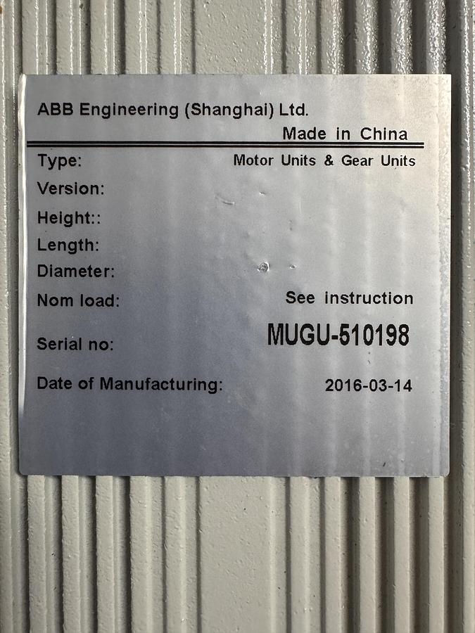 Used ABB ENGINEERING MUGU-510198 MOTOR UNIT GEAR UNIT