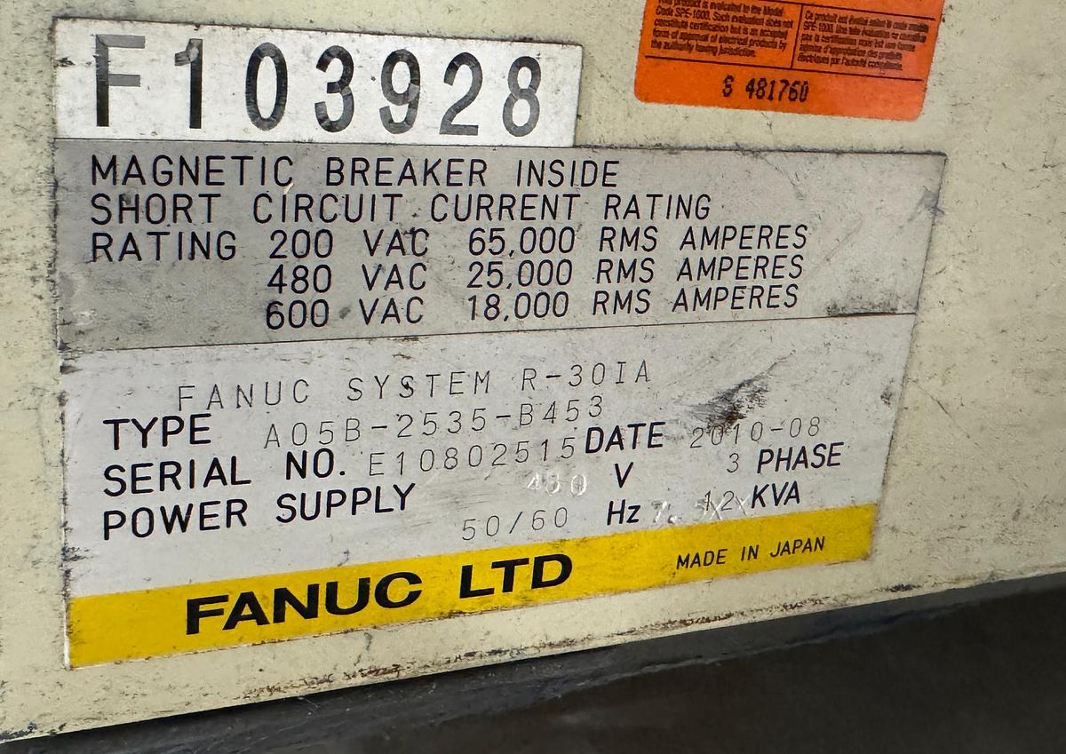 Used FANUC R-1000iA/80F 6 AXIS ROBOT WITH R-30iA CONTROL FOR SALE, 80 KG LIFT X 2230 MM REACH