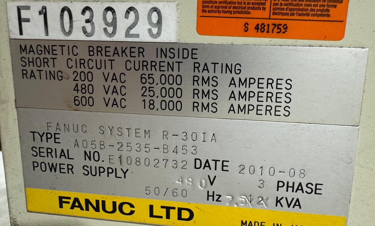 Used FANUC R-1000iA/80F 6 AXIS ROBOT WITH R-30iA CONTROL FOR SALE, 80 KG LIFT X 2230 MM REACH