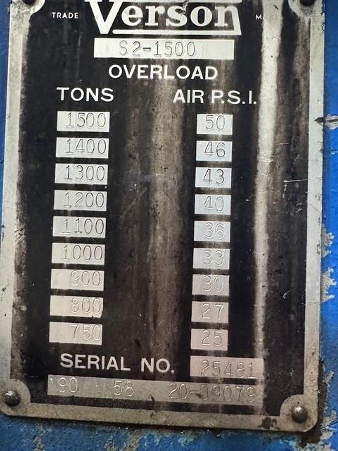 Used VERSON T-SE2-1500-96-54 SSDC PRESS 1,500 TON CAPACITY 