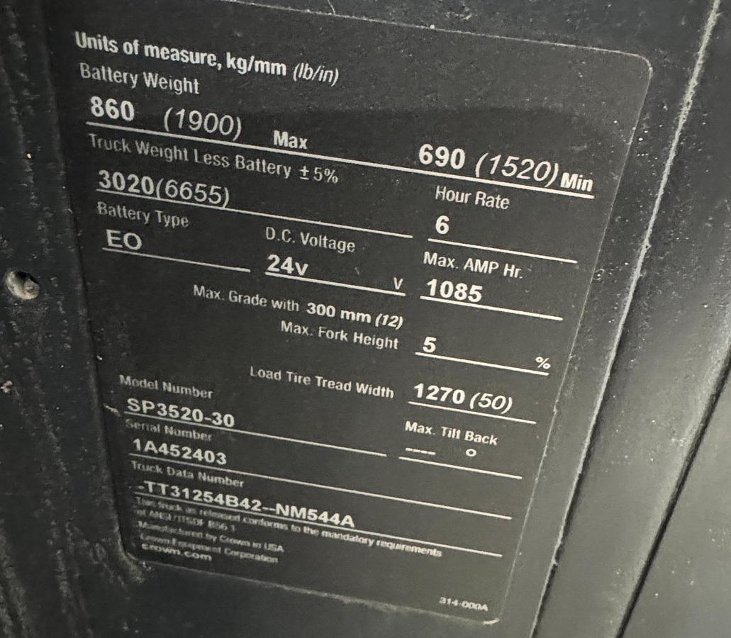 Used CROWN SP35020-30 3,000 LB ORDER PICKER STAND ON FORKLIFT