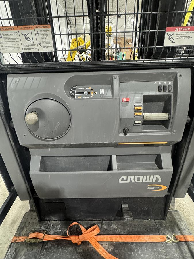 Used CROWN SP35020-30 3,000 LB ORDER PICKER STAND ON FORKLIFT