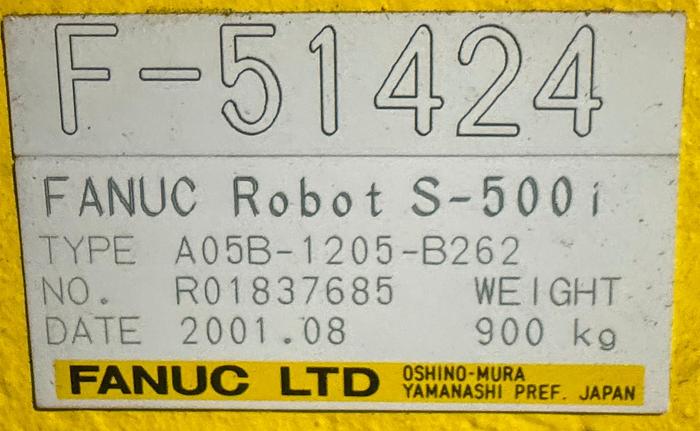 Used FANUC S500i 6 AXIS CNC ROBOT WITH RJ3 CONTROLLER PAYLOAD 15 KG X 2739 MM REACH