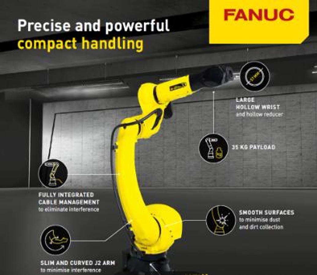 Used FANUC M-20iD/35 ROBOT WITH R-30iB PLUS CONTROLLER, PENDANT, CABLES, BARELY USED