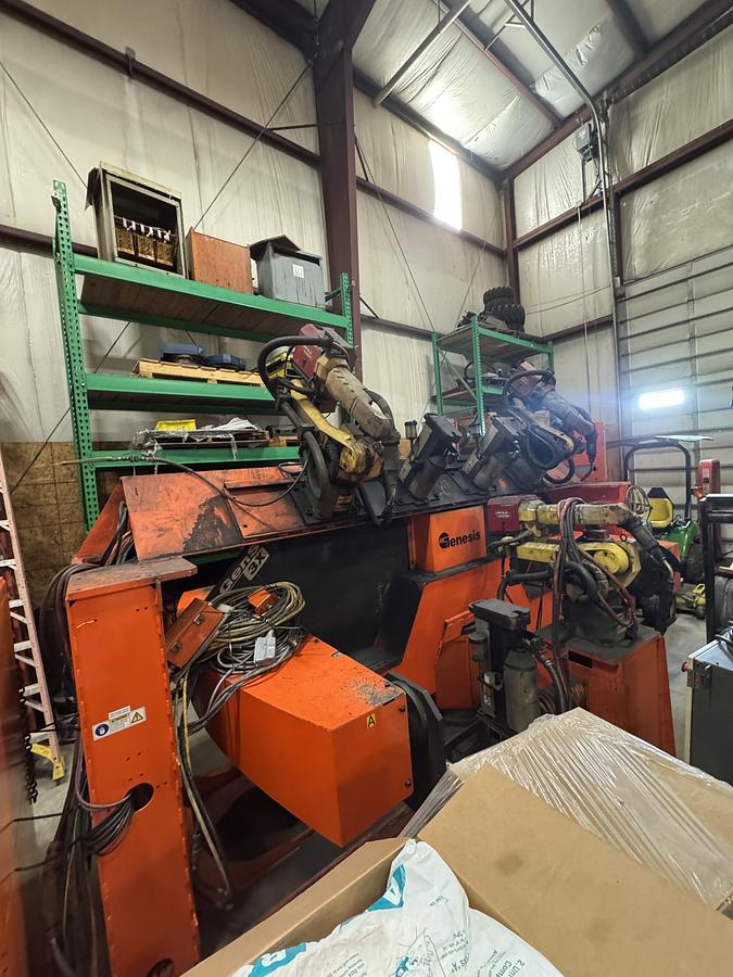 Used GENESIS SYSTEM 3X DUAL TRUNION MIG WELDING CELL WITH 2 ARC MATE 100iC R-30iB ROBOTS