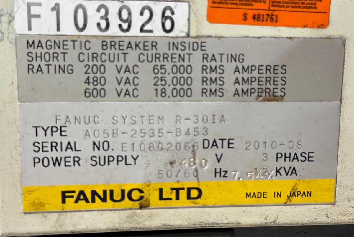 Used FANUC R-1000iA/80F 6 AXIS ROBOT WITH R-30iA CONTROL FOR SALE, 80 KG LIFT X 2230 MM REACH