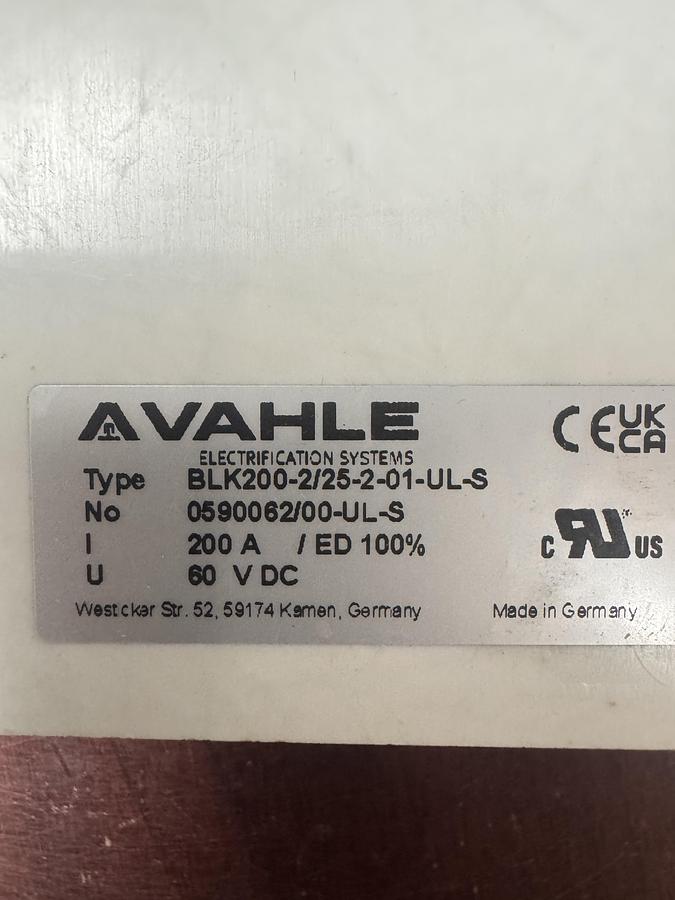 Used VAHLE BLK200-2/25-2-01-UL-S CHARGING CONTACT