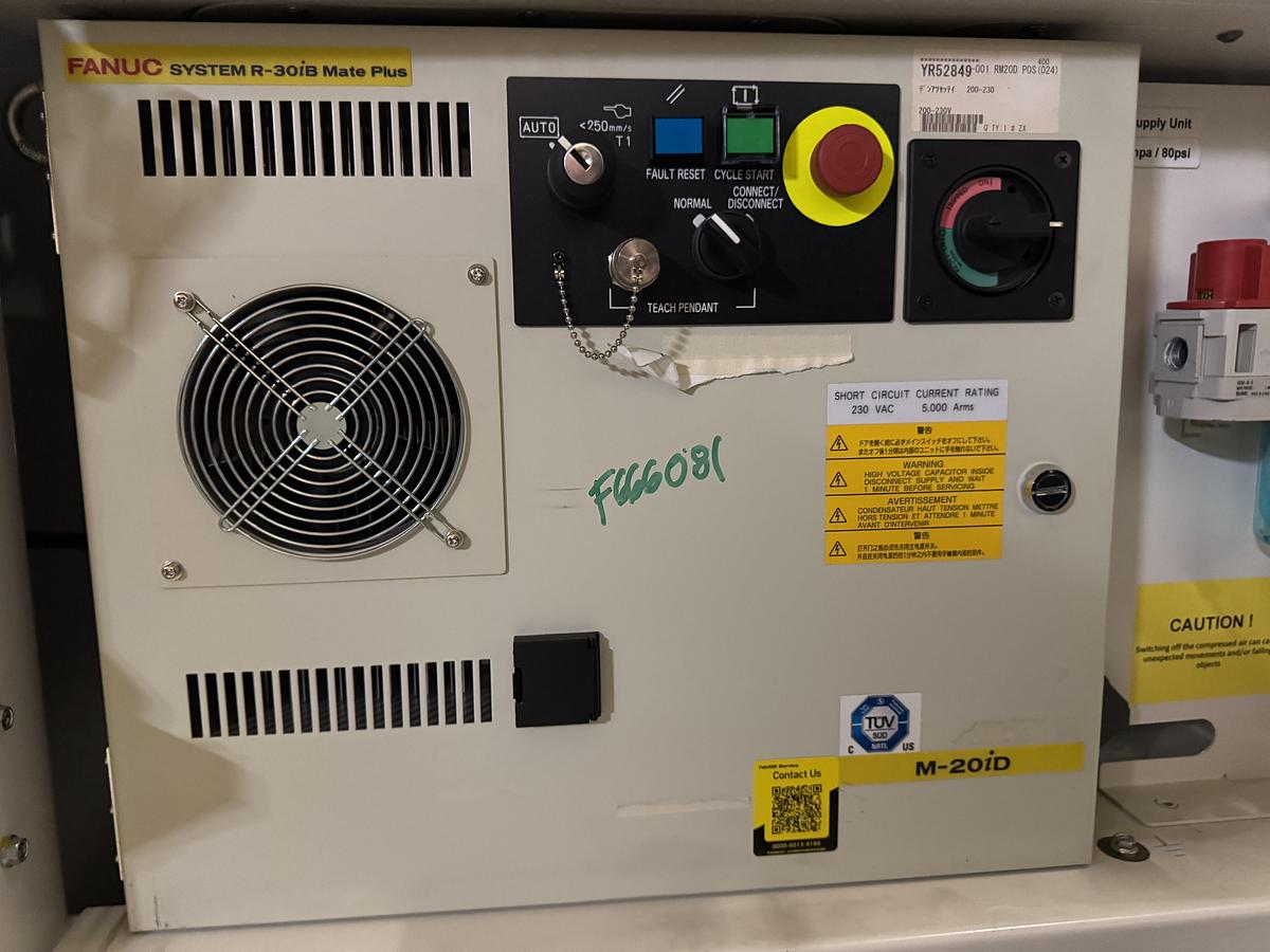 Used FANUC M-20iD/25 ROBOT WITH R-30iB PLUS CONTROLLER, PENDANT, CABLES.  NEVER IN PRODUCTION!
