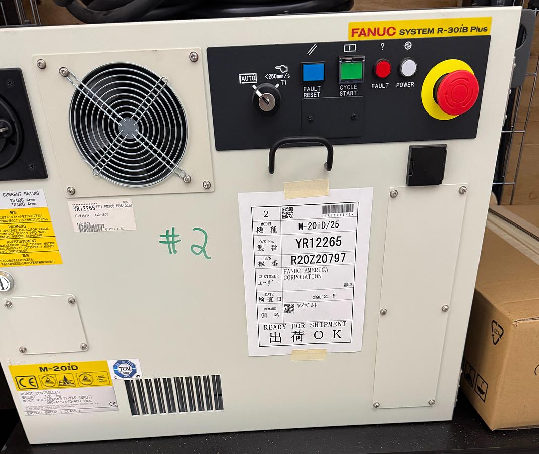 Used FANUC M-20iD/25 ROBOT WITH R-30iB PLUS CONTROLLER, PENDANT, CABLES.  NEVER IN PRODUCTION!