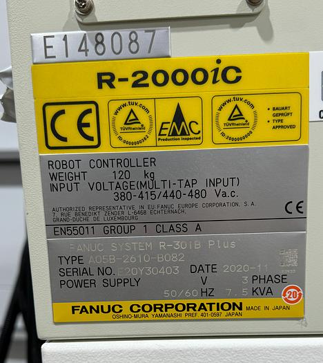 Used FANUC R-2000iC/125L 6 AXIS ROBOT WITH R-30iB PLUS CONTROLLER