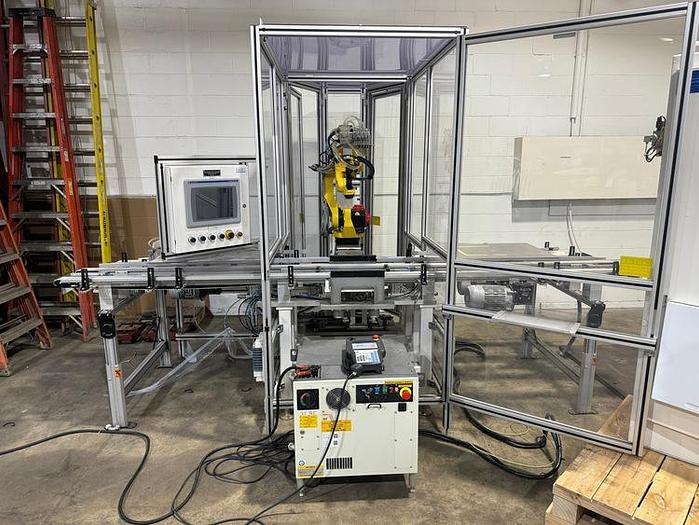Used FANUC M10iA/12 6 AXIS ROBOT CELL WITH R-30iB PLUS CONTROLLER 2 PASS THRU CONVEYORS