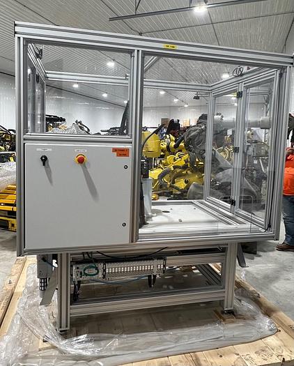 Used FANUC SR6iA ROBOT CELL WITH R30iB PLUS COMPACT CONTROLLER, TEACH PENDANT, CABLES, ENCLOSURE