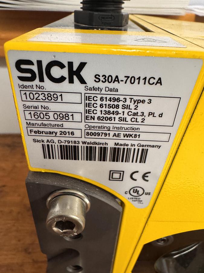 Used SICK LASER SCANNER S30A-7011CA IDENT NO. 1023891
