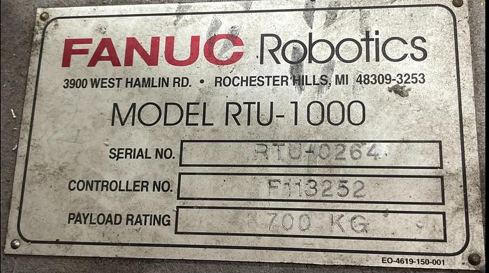 Used 2019 FANUC RTU-1000 ROBOT TRANSFER UNIT WITH 20' TRAVEL SET UP TO RUN WITH R-30iB CONTROLLER