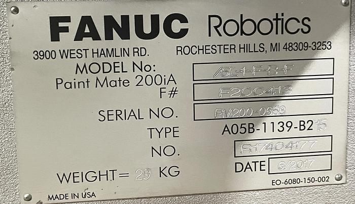 Used FANUC PAINT MATE 200iC/5L 6 AXIS ROBOT WITH R-30IB CONTROL FOR SALE