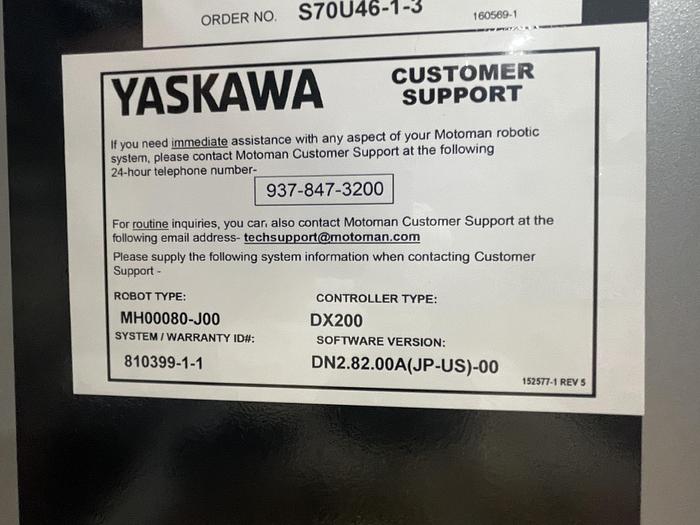 YASKAWA MOTOMAN MH80II 80KG X 2061MM REACH 6 AXES ROBOT WITH DX200 CONTROLLER