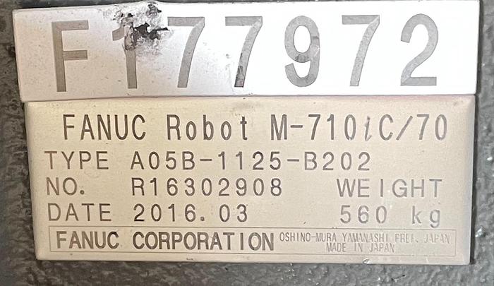 Used 2016 FANUC M-710iC/70 6 AXIS ROBOT WITH R-30iB CONTROL