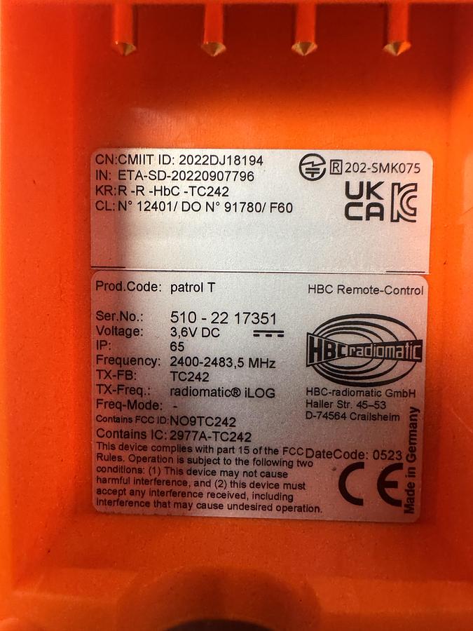 HBC RADIOMATIC 510 PATROL T RADIO CONTROL FOR MACHINERY. 2.4 GHZ.