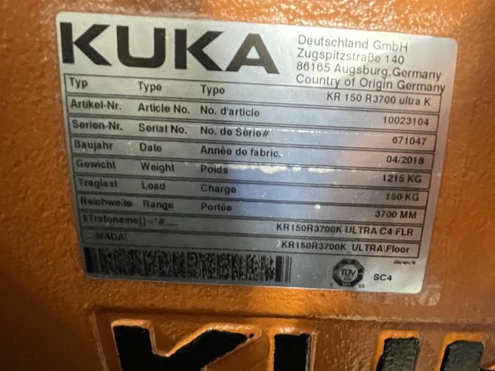 Used 2018 KUKA KR 150 R3700 ULTRA WITH KR C4 CONTROLLER