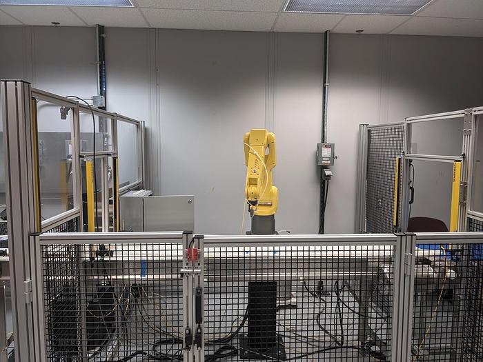 Used FANUC LR MATE 200iD/7L ROBOTIC CELL WITH R-30iB PLUS WITH ENCLOSURE LIGHT CURTAINS VISION READY