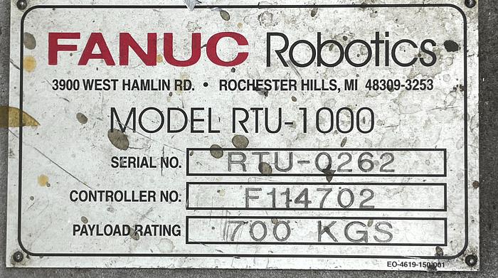 Used 2019 FANUC RTU-1000 ROBOT TRANSFER UNIT WITH 20' TRAVEL SET UP TO RUN WITH R-30iB CONTROLLER