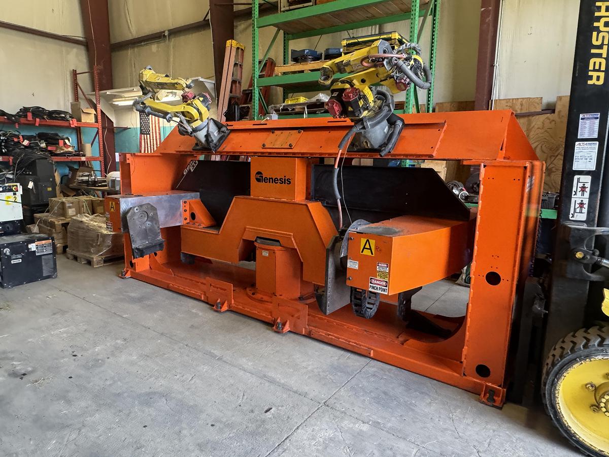 Used GENESIS SYSTEM 3X DUAL TRUNION MIG WELDING CELL WITH 2 ARC MATE 100iC R-30iB ROBOTS