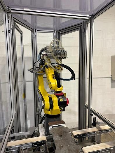 Used FANUC M10iA/12 6 AXIS ROBOT CELL WITH R-30iB PLUS CONTROLLER 2 PASS THRU CONVEYORS