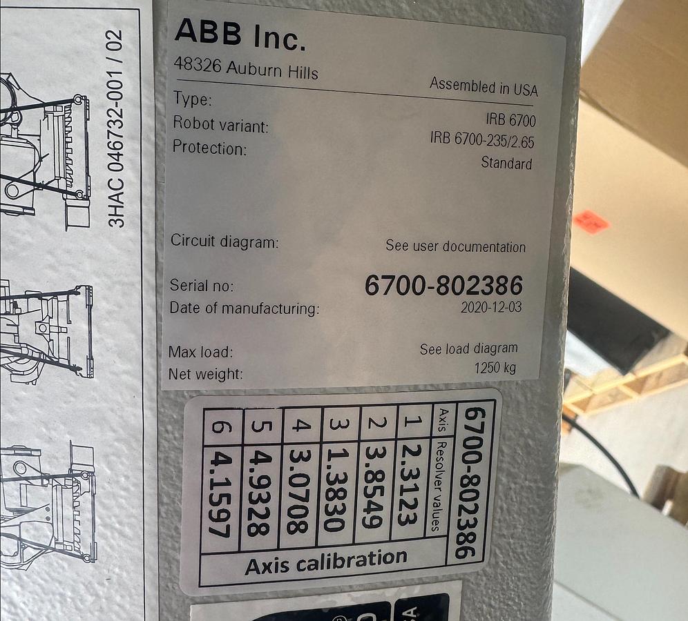 Used ABB IRB 6700-235/2.65 6 AXIS ROBOT WITH IRC5 CONTROL