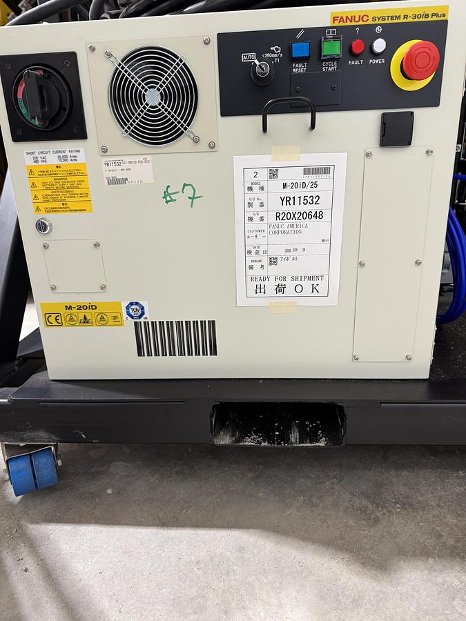 Used FANUC M-20iD/25 ROBOT WITH R-30iB PLUS CONTROLLER, PENDANT, CABLES.  NEVER IN PRODUCTION!