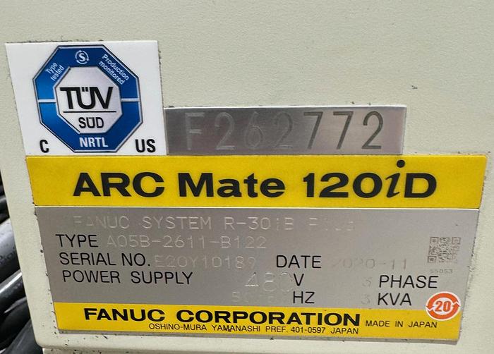 Used FANUC ARC MATE 120iD/12L, DUAL ARM, NEVER USED, R30iB PLUS, LINCOLN R450 WELDING POWER SUPPLY, TILT TURN POSITIONER