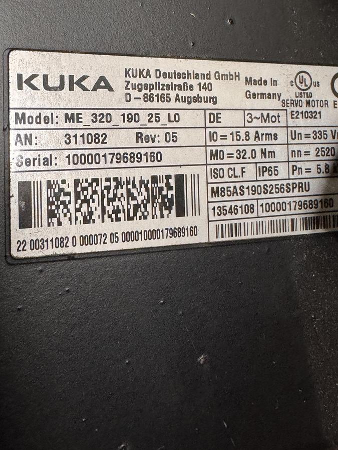 KUKA SERVO MOTOR MODEL: 320_190_25_L0 AN: 311082 KW: 5.8