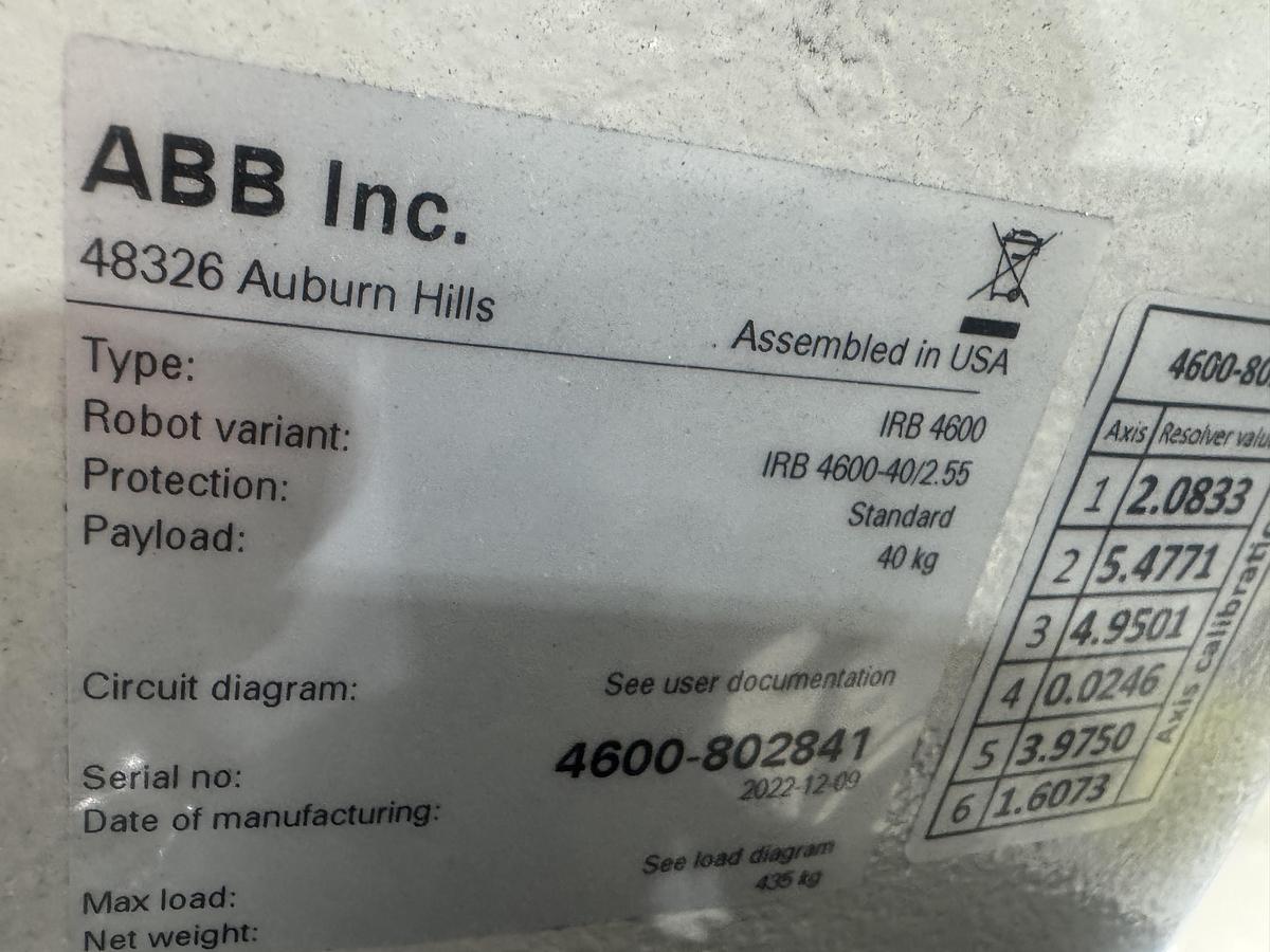 Used ABB IRB 4600-40/2.55 ROBOT 6 AXIS WITH IRC5 CONTROLLER NEW 2023 LIKE NEW