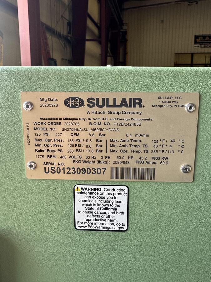 SULLAIR 50 HP AIR COMPRESSOR S-ENERGY 3700 NEW 2023 NEVER USED