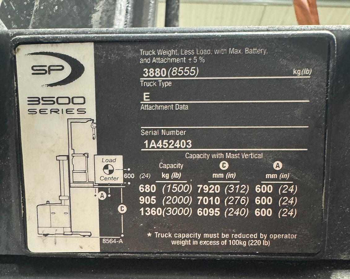 Used CROWN SP35020-30 3,000 LB ORDER PICKER STAND ON FORKLIFT