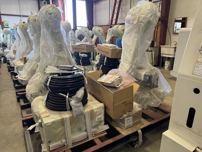 Used KAWASAKI RS020N 6 AXIS ROBOTS NEW NEVER USED WITH E01 CONTROLS & CUBIC S, MULTIPLE UNITS