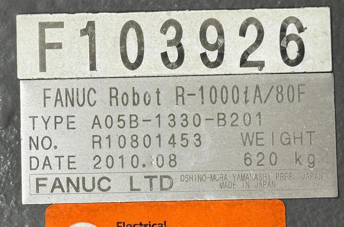 Used FANUC R-1000iA/80F 6 AXIS ROBOT WITH R-30iA CONTROL FOR SALE, 80 KG LIFT X 2230 MM REACH
