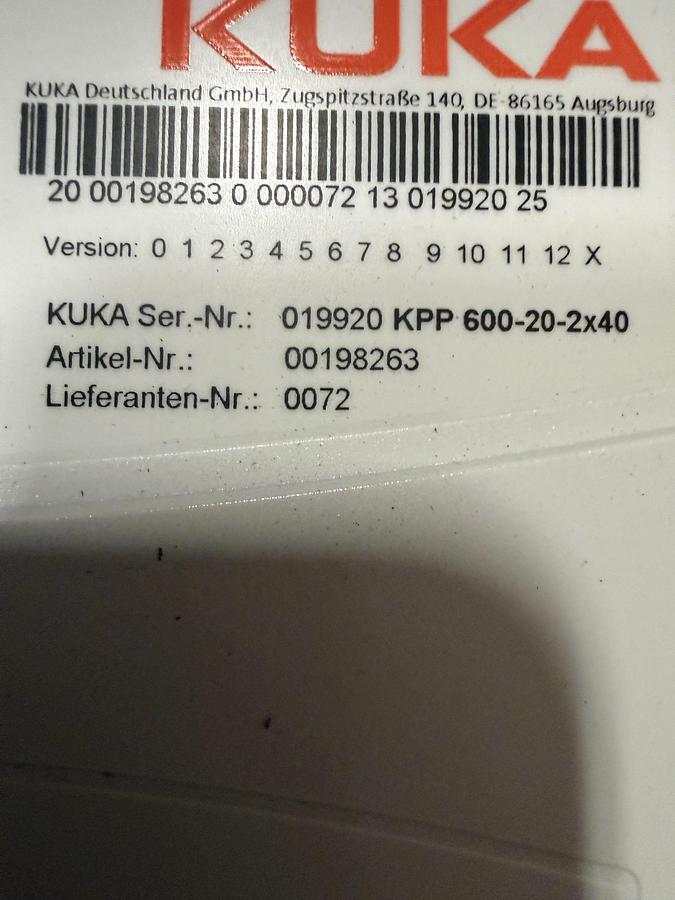 Kuka Servo Drive Art No. 00198263 KPP 600-20-2X40 Type: ECMBP2D3444BE531 - new open box.