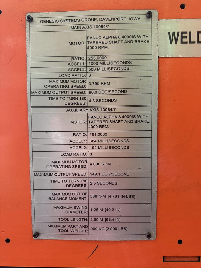 Used GENESIS SYSTEM 3X DUAL TRUNION MIG WELDING CELL WITH 2 ARC MATE 100iC R-30iB ROBOTS