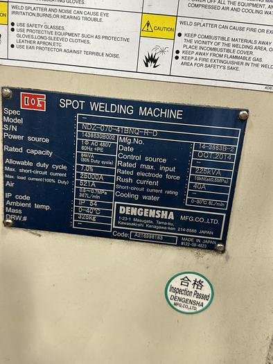 Used DENGENSHA NDZ-050-41BNU-R-D PROJECTION SPOT WELDERS 60 KVA NEW 2014, LIQUIDATION SALE